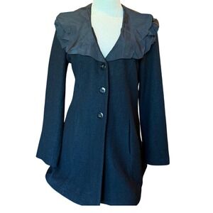 Cabi Valentina Black Wool Ruffle Collar Coat Style 528‎ Size Medium
